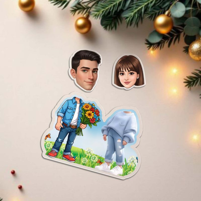 Personalized Cute Couple Caricature with Shaking Head, Gift for Valentine Days Purpose Gift for Girlfriend & Boyfriend Solar Powered Moving Head Tabletop Decor